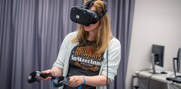 A participant in a virtual reality experience